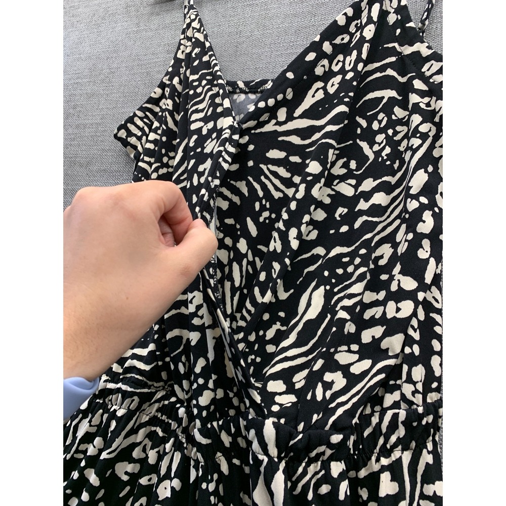 Peyton Jensen Jumpsuit Womens Medium Black Beige Animal Print Spaghetti Straps - Picture 9 of 14